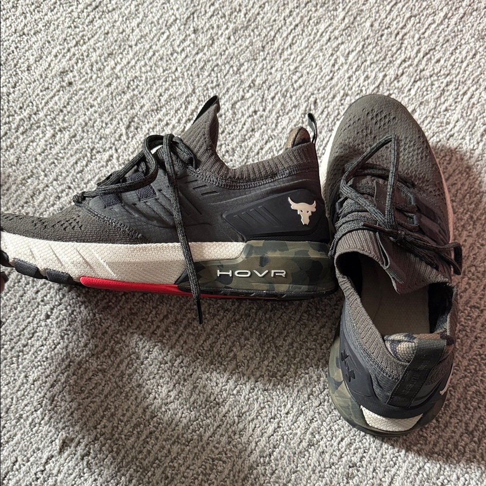 Under Armour Black and White HOVR Athletic Trainer with Red Accent